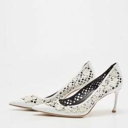 Pre Owned Dior White Laser Cut Leather Floral Applique Pumps Size 39.5