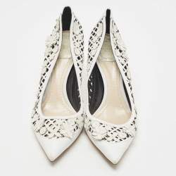 Pre Owned Dior White Laser Cut Leather Floral Applique Pumps Size 39.5
