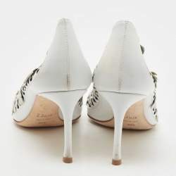 Pre Owned Dior White Laser Cut Leather Floral Applique Pumps Size 39.5