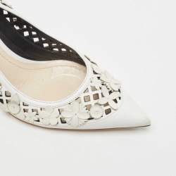 Pre Owned Dior White Laser Cut Leather Floral Applique Pumps Size 39.5