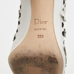 Pre Owned Dior White Laser Cut Leather Floral Applique Pumps Size 39.5