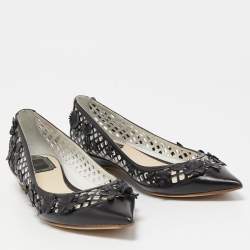 Dior Black Laser Cut Leather Floral Applique Ballet Flats Size 37