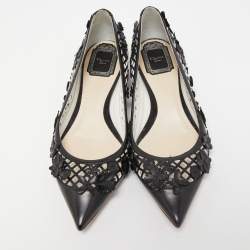 Dior Black Laser Cut Leather Floral Applique Ballet Flats Size 37