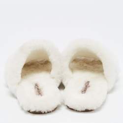 Dior White Shearling Chez Moi Flat Slide Sandals 38