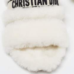 Dior White Shearling Chez Moi Flat Slide Sandals 38