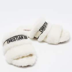 Dior White Shearling Chez Moi Flat Slide Sandals 38