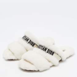 Dior White Shearling Chez Moi Flat Slide Sandals 38