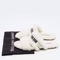 Dior White Shearling Chez Moi Flat Slide Sandals 38