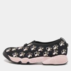 Pre Owned Dior Black/Pink Embellished Mesh Fusion Sneakers Size 38.5