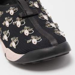 Pre Owned Dior Black/Pink Embellished Mesh Fusion Sneakers Size 38.5