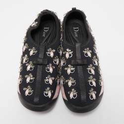 Pre Owned Dior Black/Pink Embellished Mesh Fusion Sneakers Size 38.5