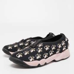 Pre Owned Dior Black/Pink Embellished Mesh Fusion Sneakers Size 38.5