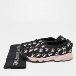 Pre Owned Dior Black/Pink Embellished Mesh Fusion Sneakers Size 38.5