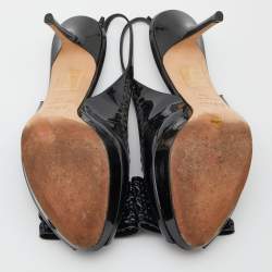 Dior Black Patent Leather Cannage Bow Slingback Sandals Size 38.5