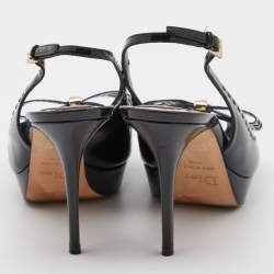 Dior Black Patent Leather Cannage Bow Slingback Sandals Size 38.5
