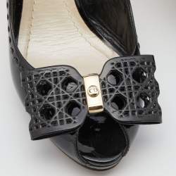 Dior Black Patent Leather Cannage Bow Slingback Sandals Size 38.5