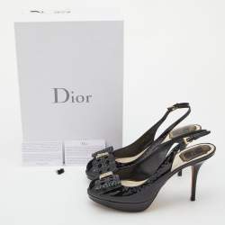 Dior Black Patent Leather Cannage Bow Slingback Sandals Size 38.5