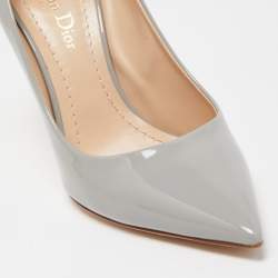 Pre Owned Dior Grey Patent Leather Pointed Toe Pumps Size 37.5