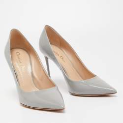Pre Owned Dior Grey Patent Leather Pointed Toe Pumps Size 37.5