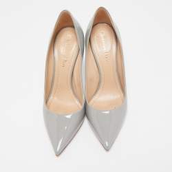 Pre Owned Dior Grey Patent Leather Pointed Toe Pumps Size 37.5