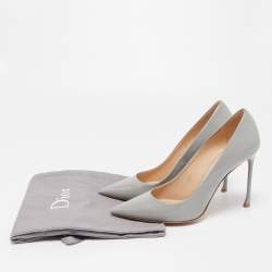 Pre Owned Dior Grey Patent Leather Pointed Toe Pumps Size 37.5