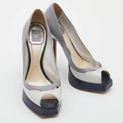 Dior Tri Color Patent Leather Peep Toe Platform Pumps Size 37.5