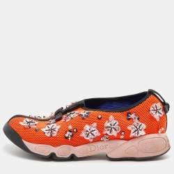 Dior Orange Embellished Mesh Fusion Slip-On Sneakers Size 37.5