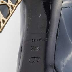 Pre Owned Dior Blue Patent Leather Peep Toe Cannage Heel Platform Pumps Size 37.5