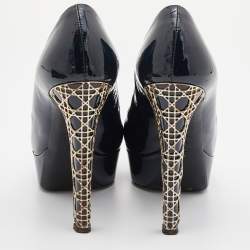 Pre Owned Dior Blue Patent Leather Peep Toe Cannage Heel Platform Pumps Size 37.5