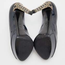 Pre Owned Dior Blue Patent Leather Peep Toe Cannage Heel Platform Pumps Size 37.5