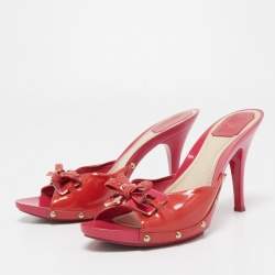 Dior Red Patent Leather Bow Open Toe Slide Sandals Size 41