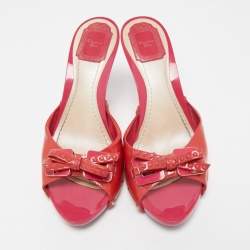 Dior Red Patent Leather Bow Open Toe Slide Sandals Size 41