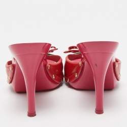 Dior Red Patent Leather Bow Open Toe Slide Sandals Size 41
