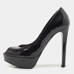 Dior Black Patent Leather Peep Toe Platform Pumps Size 37.5