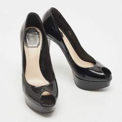 Dior Black Patent Leather Peep Toe Platform Pumps Size 37.5