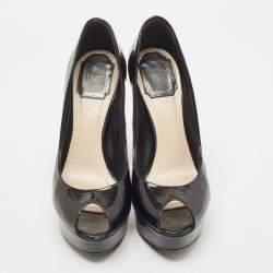 Dior Black Patent Leather Peep Toe Platform Pumps Size 37.5