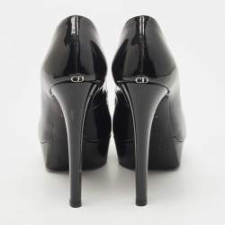 Dior Black Patent Leather Peep Toe Platform Pumps Size 37.5