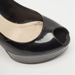 Dior Black Patent Leather Peep Toe Platform Pumps Size 37.5