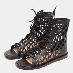 Pre Owned صندل ديور تيدي D أبازيم جلد أسود مثقب مقاس 39