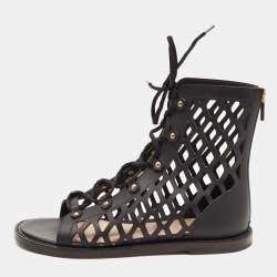 Pre Owned صندل ديور تيدي D أبازيم جلد أسود مثقب مقاس 39