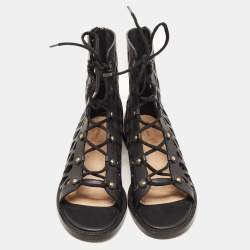 Pre Owned صندل ديور تيدي D أبازيم جلد أسود مثقب مقاس 39