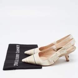 Pre Owned Dior Beige/White Canvas Striped Embroidered J'Adior Slingback Pumps Size 38