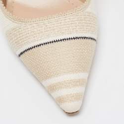 Pre Owned Dior Beige/White Canvas Striped Embroidered J'Adior Slingback Pumps Size 38