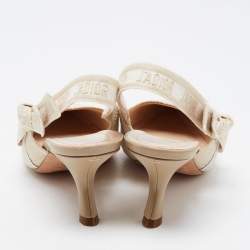 Pre Owned Dior Beige/White Canvas Striped Embroidered J'Adior Slingback Pumps Size 38