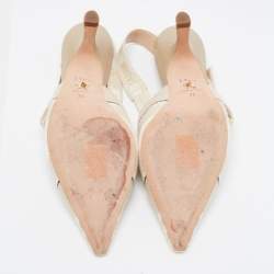 Pre Owned Dior Beige/White Canvas Striped Embroidered J'Adior Slingback Pumps Size 38