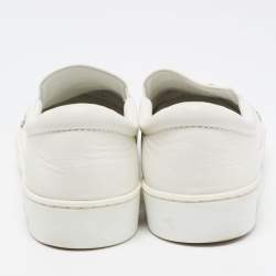 Dior White Leather and Canvas Crystal Embellished Slip On Sneakers Size 39
