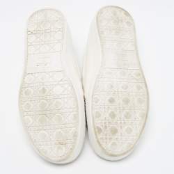 Dior White Leather and Canvas Crystal Embellished Slip On Sneakers Size 39