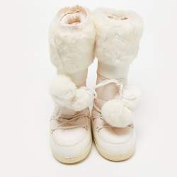 مملوكة مسبقًا Dior  White Leather and Shearling Snow Boots Size 38-40 