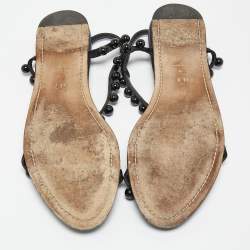 Pre Owned Dior Black Satin Pearl Embellished T Strap Flat Sandals Size 40