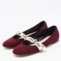 Pre Owned Dior Burgundy Canvas Miss J'adior Ballet Flats Size 41